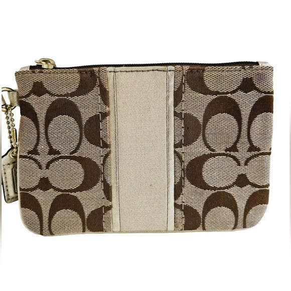 Coach Signature Mini Brown Gold Wristlet Wallet - Picture 5 of 15
